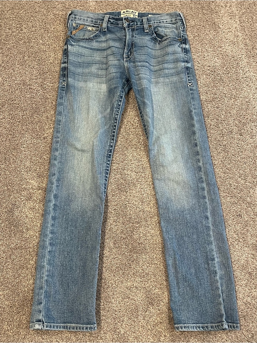 Ariat M7 Slim Fit Straight Leg Jeans Mens 35x36 Light Wash Western Denim EUC